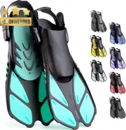 Snorkel Swim Fins Short Adjustable Flippers Open Heel Diving Adult Kids Travel