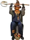 HALLOWEEN SMILING PUMPKIN SCARECROW GREETER Animated Candy Holder on Chair Prop