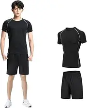 [NAMSAT] Compression Shirt Gym Clothes for Men, incluir Shirt Pants Hoodie Jacket for Men outdoor sports running fitness, 2pcs-b, Medium, 2pcs-b, Medium