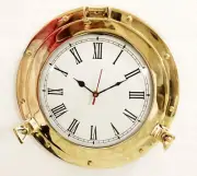12" Antique Marine Brass Ship Porthole Analog Clock Nautical Wall Clock