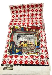 Vintage Kay Dee Country Linen Table Runner Red White 42x16.5" NEW Old YK