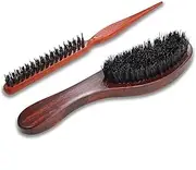 Stiff Bristles Hairbrush for Beard Styling, 2Pcs Boar Bristle Hair Comb Slick Back Brush,Natural Boar Bristle Hair Brushes With Wooden Handle,Slick Back Teasing Comb Brushes for Women Men