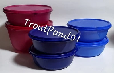 Tupperware Serving Bowls Set 6 Modular Salad Soup Cereal Leftovers Purple + Blue