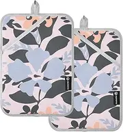 Large Pot Holders Heat Resistant Rustic Flowers Light Purple Potholders for Kitchens with Pocket Cooking Hot Pads Oven Mitts 2 Pack