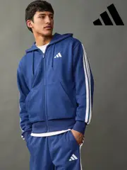 adidas Blue Essentials 3-Stripes Fleece Hoodie (E36915) | $115