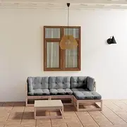 5 Piece Garden Lounge Set with Cushions Solid Pinewood, Garden Furniture Sets