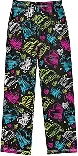 [ZZXXB] Love Heart Graffiti Pattern Boys Long Pants Soft Trousers Elastic Waist Kids Lounge Bottoms with Pockets S-XL