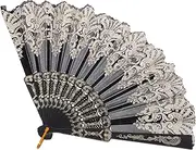 SEWACC Chinese Folding Hand Fan, Chinese Style Printed Foldable Fan Embroidered Hand Fan for Party Wedding Dancing (Black)