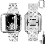 Compatible with Apple Watch Band 40mm with 2 Pack Case Women - Bling Metal Wristlet Jewelry Replacement Strap & Case for iWatch Series 9 Ultra SE 8 7 6 5 4 3 2 1