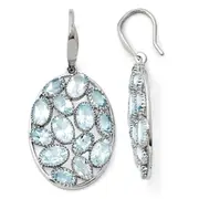 Sterling Silver Rhodium Plated Oval Blue Topaz Earrings