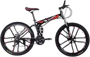 Mountain Folding Bike, 26" Double Shock Absorption High Carbon Steel Bicycle 24 Speed Double Folding Adult Unisex Off Road Bikes are Light and Fast,Black
