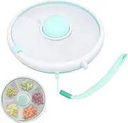 QianQiao Rotating Snack Box with Hand Strap，Reusable with 5 Compartments and Lid，Leak-Proof and BPA Free，for Snacks, Fruits (Green)