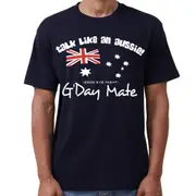 100% Cotton Australian Day Flag T-Shirt Aussie G'Day Mate Navy Souvenir Tee Top - Navy