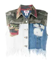 GCDS Patchwork Cropped Denim Vest XS Multicolor