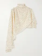 [Magda Butrym] Magda Butrym - Asymmetric Draped Polka-dot Silk-blend Chiffon Blouse - Cream - FR 36 FR 36 Cream