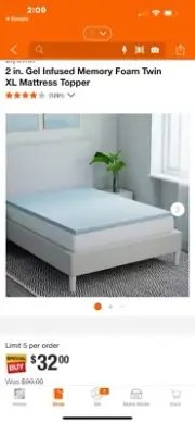 StyleWell Mattress Topper 2” Memory Foam Gel Infused Twin XL Breathable