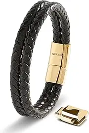[SERASAR] | Premium Genuine Leather Bracelet [Double] For Men in Black | Magnetic Stainless Steel Clasp in Black, Silver and Gold | Exclusive Jewellery Box | Great Gift Idea