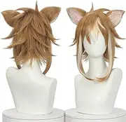 MAGGAZ Cosplay Wig Genshin Impact Gorou Cosplay Wig with Ear Brown Wigs for Halloween Party Halloween Carnival with Wig with Free Wig Cap for Coser