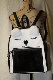 Betsey Johnson Bear Backpack Large Bag School Travel Diaper bag furry ears NWT
