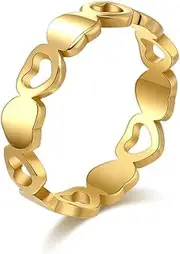 [JESMING] Simple Light Luxury Hollow Heart Stainless Steel Ring for Women – Fashion Commuter Wear Jewelry in Gold and Silver