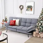 [Hcore] Futon Sofa Bed, Mid-Century Modern Memory Foam Loveseat,Small Euro Lounger Sofa for Compact Living Spaces,Apartment,Dorm,Studio,Guest Room,Home Office/Cushion，Grey