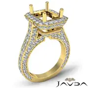 Diamond Engagement Halo Pave Ring Emerald Cut 2.1Ct Semi Mount 18k Yellow Gold