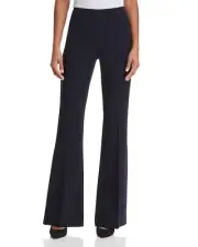 $285 Theory Women's Blue High-Rise Flare-Leg Flat-Front Dress Work Pants Size 10