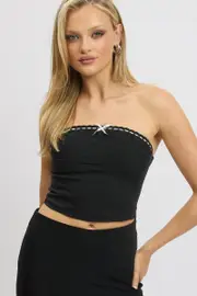 Black Trimmed Tube Top - Size 12M, Women's Top