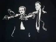 TeeFury Poe MEDIUM "Dark Fiction II" Edgar Allen Poe, HP Lovecraft Mash Up NAVY