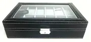 Valyria Watch Box Men's Display Glass Top Jewelry Case Organizer, Black Large 12