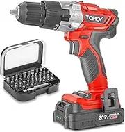 TOPEX 20V Max Cordless Hammer Drill w/Li-Ion Battery & Screwdriver Bit Set