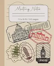 Organized Meeting Notes Composition Book - Vintage Passport Stamps: Size 7.5 x 9.25. There is room for notes and space to color or doodle. Perfect for Faculty Meetings and Online Meetings.