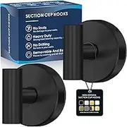 MOTAIPEAK Suction Cup Hooks for Shower,Heavy Duty Shower Towel Suction Hooks,No Drill Wall Mounted Towel Hooks for Bathrooms Wall,Kitchen,Glass,Mirror,Tile to Hang Towels,Robes,Coat-Black(2 Pack)