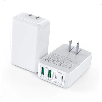 2Pack Flat USB C Wall Charger,40W 4Ports Foldable & Slim Fast Charging White
