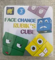 Face Change Rubiks Cube Game, Wooden Expressions Matching Blocks. In Tin