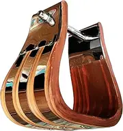 Sazaar Tack 5" Wooden Wide Western Horse Saddle Steel Covered Stirrups, Wooden Bell Saddle Stirrups Pair Set ST-001