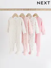 Pink 4 Pack Baby 100% Cotton Sleepsuits (0-2yrs) (K79420) | $39 - $44