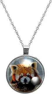 [Diusye] Necklaces for Women, Red Panda Lying on Tree Trunk Print Stainless Steel Pendant Necklace Jewelry Birthday Anniversary Wife Girls Friends Gift