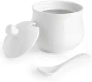 Ceramic Sugar Bowl with Lid and Spoon, Porcelain Salt Storage Jar, White Seasoni
