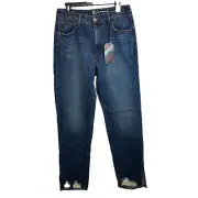 NoBo Jeans Size 13 Super High Rise Straight Split Hem Distressed Medium Wash