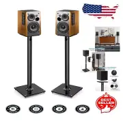 Durable Metal Speaker Stand Pair with Adjustable Glass Top for Surround Sound