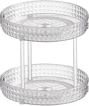 [Wesoke] 2 Tier Lazy Susan Turntable Cupboard Organiser, Large Rotating Kitchen Spice Rack Spinning Condiment Seasoning Organizer, Detachable Revolving Bathroom Makeup Tray Holder for Cabinet Fridge