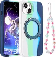 MARKILL for iPhone 14 Case/iPhone 13 Case, 2024 Upgraded [All-in-1] [Compatible with MagSafe] 360° Rotatable Magnetic Invisible Ring Stand Slim Durable Soft Grip Cover (Rainbow Blue)