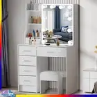 Modern Vanity Dressing Table Set Makeup Mirror with Drawers 10 LED Bulbs