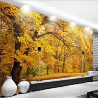 在飛比找樂天市場購物網優惠-楓樹林壁紙走廊客廳辦公室影視背景墻現代簡約大自然田園風景壁畫
