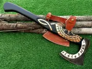 Custom hand forged carbon steel viking Axe With Black Beautiful Handle