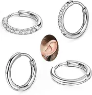 [davka] G23 Titanium Huggie Hoop Earrings 12mm Hypoallergenic CZ Earrings Hoop Cartilage Hinged Sleeper Earrings For Men Women
