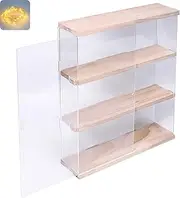 Nynelly 3 Shelf Clear Acrylic Display Case with Door - Wall Display Shelf for Models, Figures, Funko Pop, Pop Mart, Labubu, Sonny Angel, Smiski - Assemble Dustproof Display Box (29.5x8.5x38 cm, Wood)