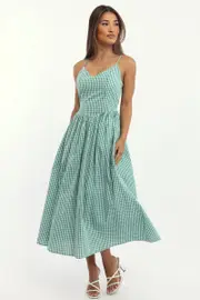 Green Check Maxi Dress Singlet - Size 16XL, Women's Maxi Dress