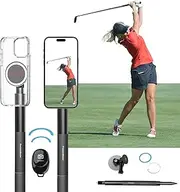 Golf Monopod Stick, Record Golf Swing with Magnetic Phone Holder & Bluetooth Control, Adjustable Tripod with Spike, Golf Swing Training, Compatible with Gopro Insta